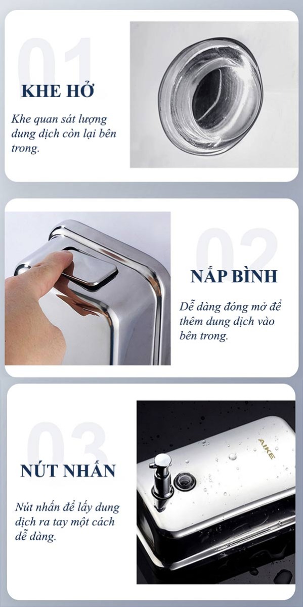 Chi tiết thiết kế hộp đựng nước rửa tay bằng inox