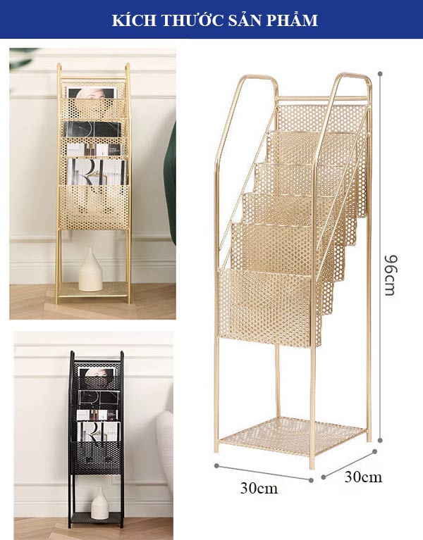 Chi tiết kích thước và màu sắc kệ thép đựng tạp chí