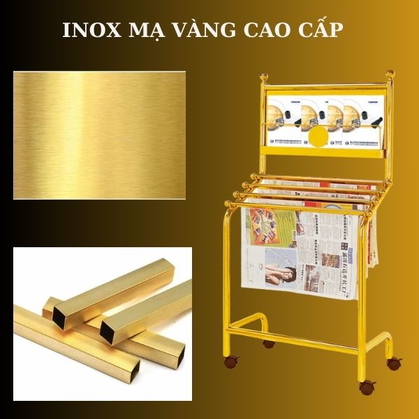 Mẫu kệ để sách tạp chí chắc chắn nhờ khung bằng inox mạ vàng
