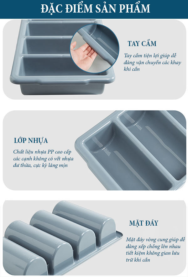 Chi tiết đặc điểm thiết kế của khay nhựa đựng đũa thìa
