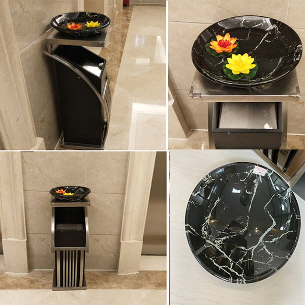 Khay thủy tinh đen của thùng rác trang trí