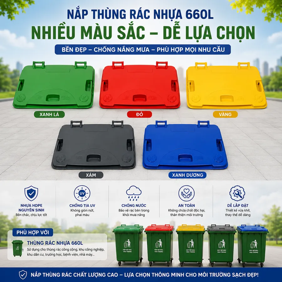 Nắp thùng rác 660L nhiều màu sắc để lựa chọn