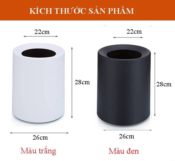 Kích thước và màu sắc thùng rác nhựa 2 lớp không nắp