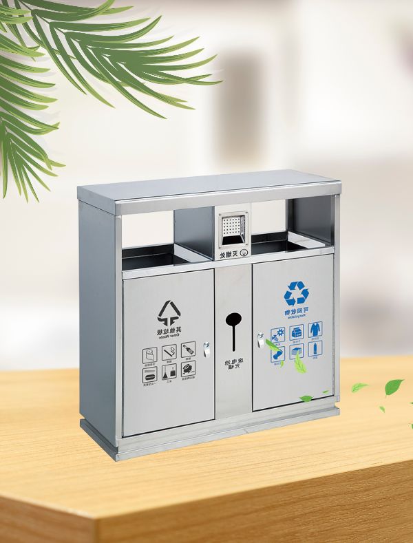 Thùng đựng rác có gạt tàn loại 2 ngăn bằng inox