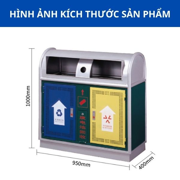 Chi tiết kích thước thùng rác thép 2 ngăn