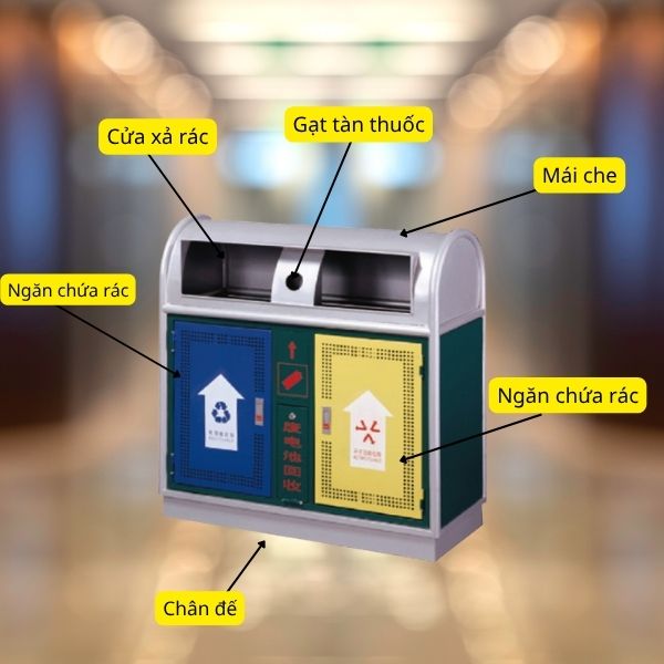 Chi tiết các bộ phận cấu thành thùng rác đôi công cộng