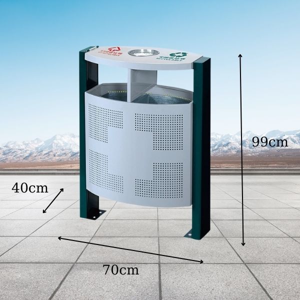 Chi tiết kích thước thùng đựng rác công cộng 2 ngăn