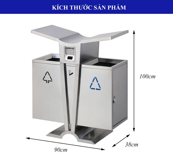 Kích thước thùng rác treo đôi ngoài trời bằng inox
