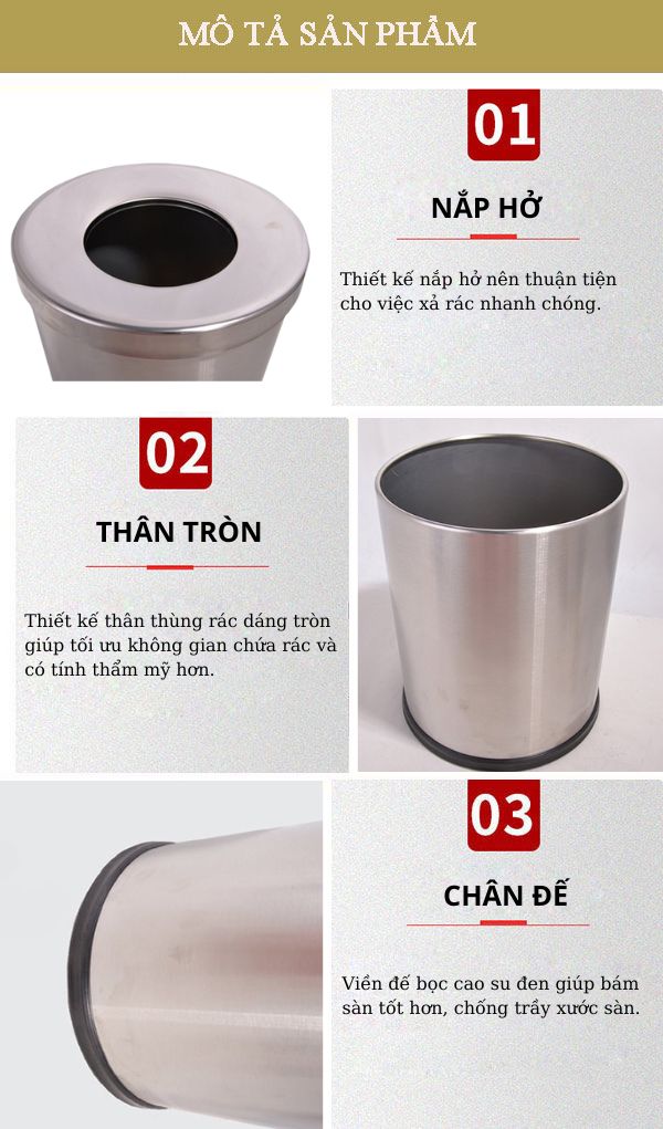 Đặc điểm của mẫu thùng rác nắp hở loại nhỏ