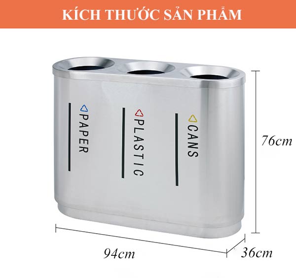 Tham khảo kích thước thùng rác 3 ngăn chất liệu inox