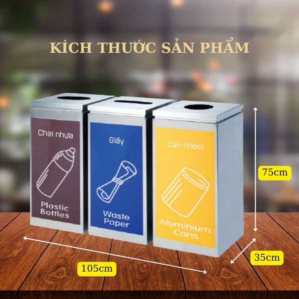 Chi tiết kích thước thùng đựng rác 3 ngăn