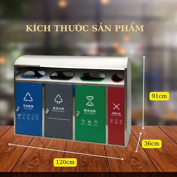 Tham khảo kích thước thùng rác inox 4 ngăn