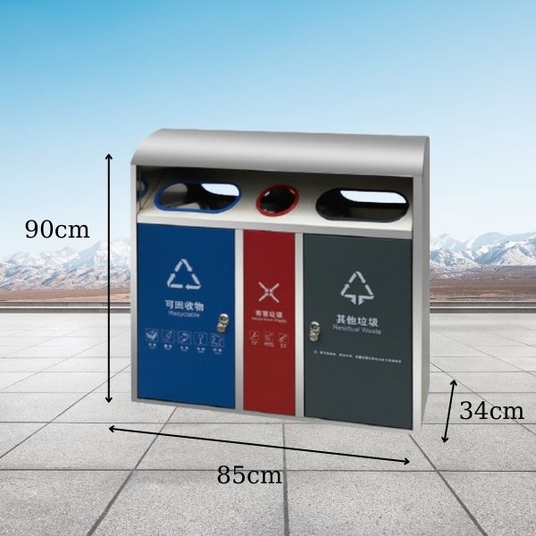 Tham khảo kích thước thùng rác inox 3 ngăn