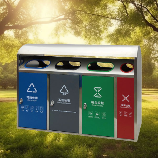 Thùng rác inox phân loại 4 ngăn dùng ngoài trời