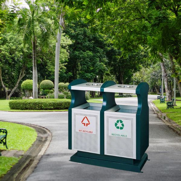 Mẫu thùng rác ngoài trời loại 2 ngăn phân loại rác thải