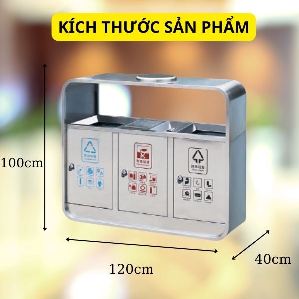 Tham khảo kích thước thùng rác ngoài trời có gạt tàn 3 ngăn