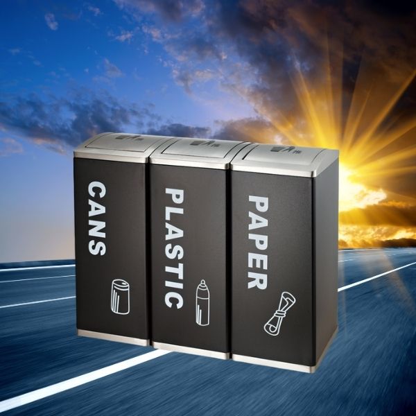 Mẫu thùng rác thép sơn tĩnh điện 3 ngăn nắp lật