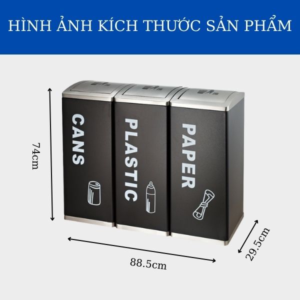 Kích thước thùng rác thép 3 ngăn