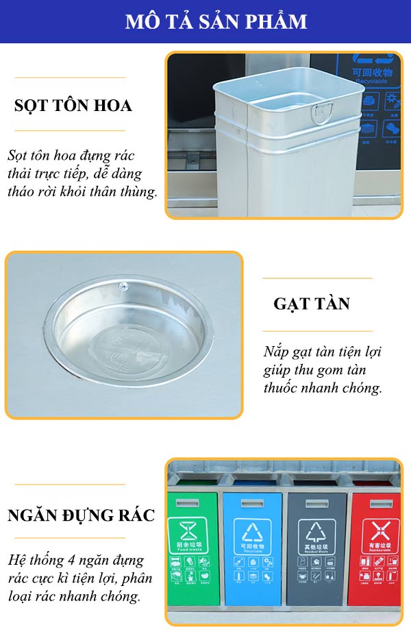 Tham khảo thêm các đặc điểm thiết kế của thùng chứa rác 4 ngăn