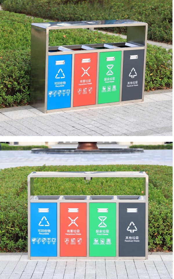 Thùng rác phân loại 4 ngăn gạt tàn inox trắng