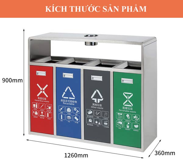 Tham khảo kích thước thùng rác 4 ngăn