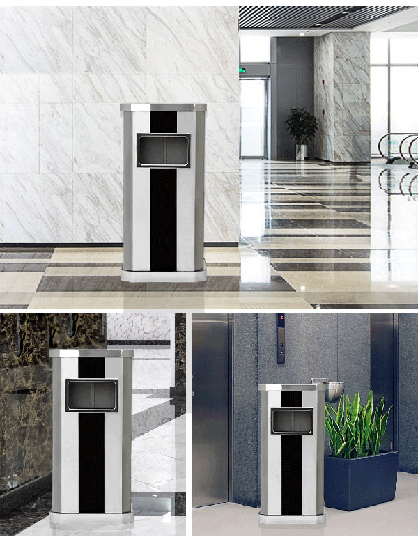 Thiết kế thùng rác inox có gạt tàn đẹp, cửa xả rác cạnh bên
