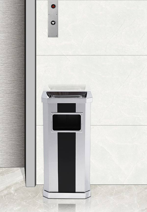 Mẫu thùng rác chữ nhật màu trắng sọc đen có gạt tàn