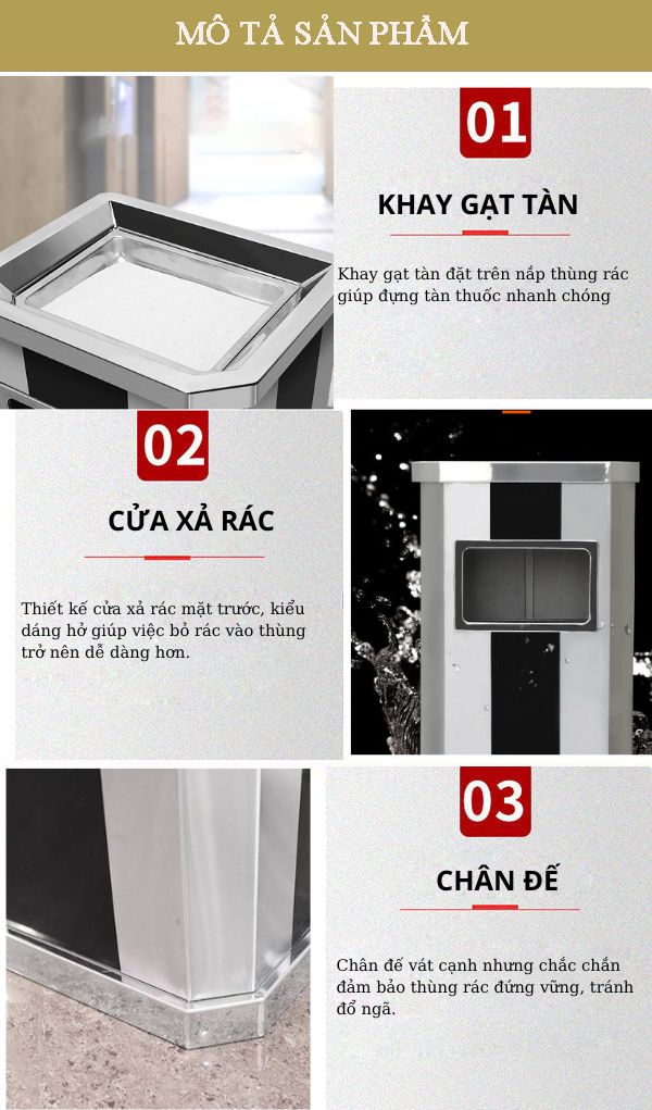 Chi tiết đặc điểm thiết kế thùng rác gạt tàn