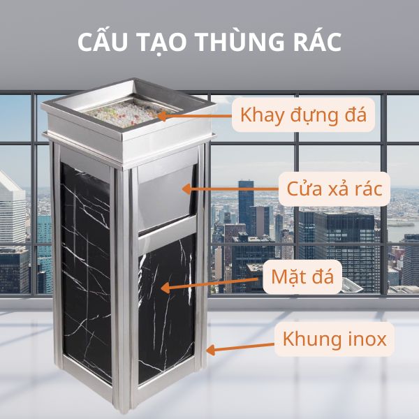 Các bộ phận cấu thành thùng rác đá