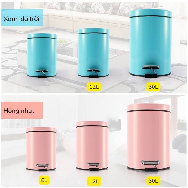 Bảng màu sắc thùng rác đạp chân nhiều màu