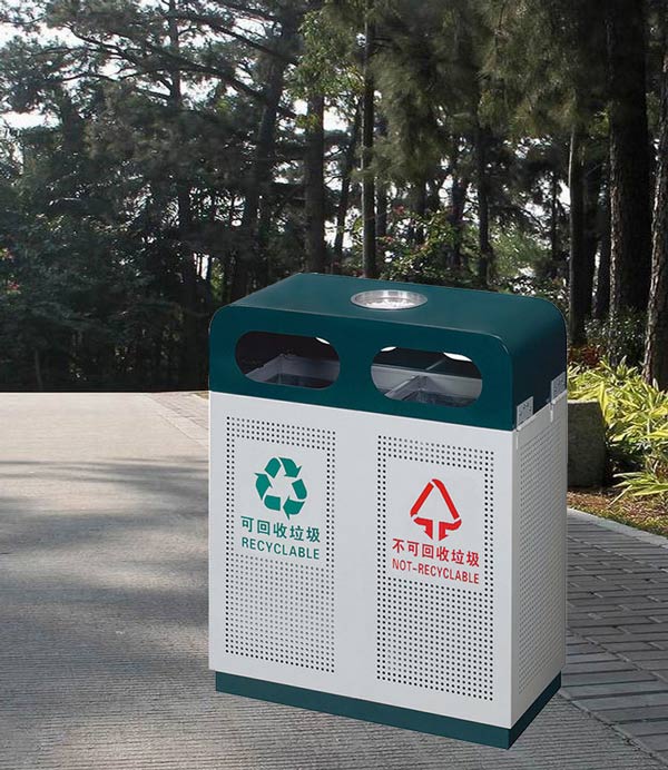 Mẫu thùng rác đôi bằng thép chuyên đặt tại không gian ngoài trời
