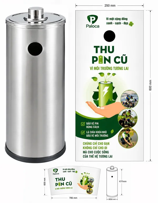 Thùng đựng pin đã sử dụng bằng inox