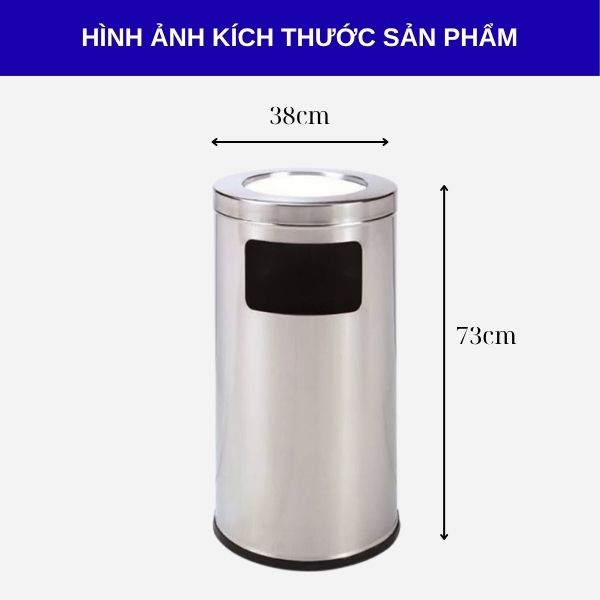 Kích thước thùng rác inox tròn gạt tàn