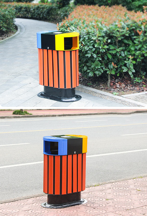 Mẫu thùng rác gỗ ngoài trời 2 ngăn cao cấp - hàng có sẵn