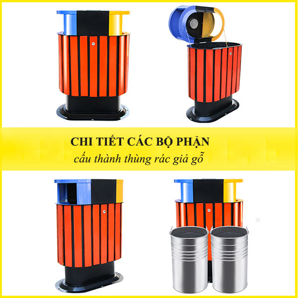 Các bộ phận cấu thành thùng rác giả gỗ phân loại rác