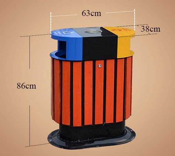 Tham khảo kích thước thùng rác giả gỗ 2 ngăn ngoài trời