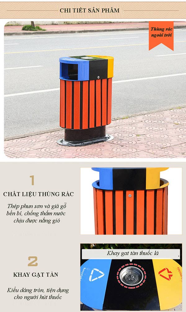 Mỗi một chi tiết của thùng rác gỗ nhựa phân loại rác đều đẹp, chỉn chu