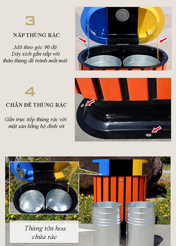 Thùng phân loại rác 2 ngăn kết cấu tốt, chất liệu tốt