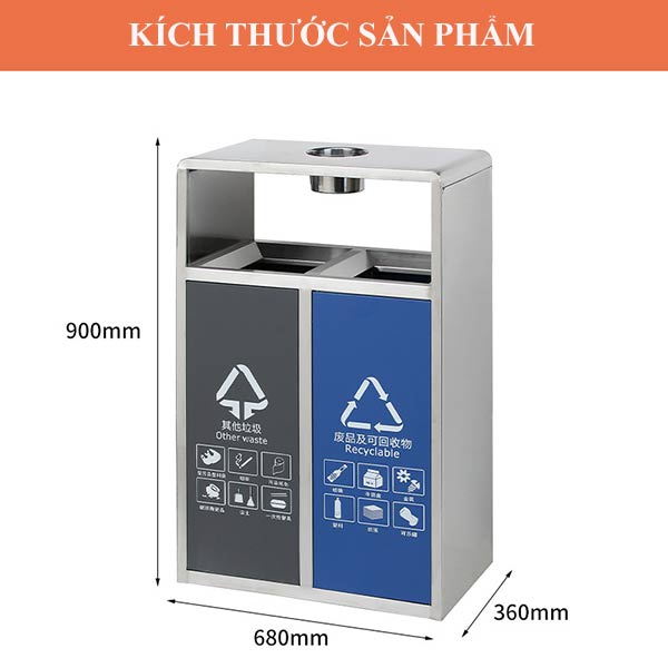 Kích thước chuẩn thùng phân loại rác 2 ngăn