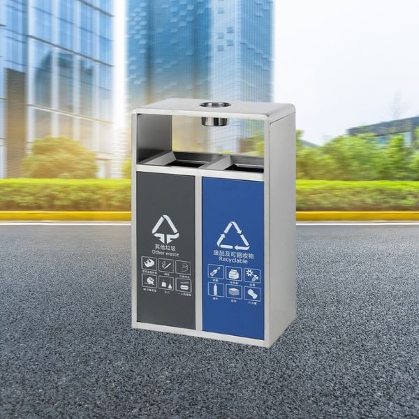 Thùng phân loại rác có gạt tàn ngoài trời 2 ngăn