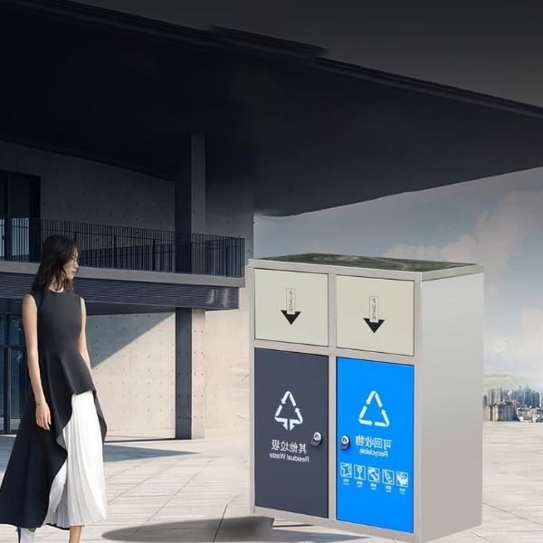 Thùng rác inox kiểu dáng 2 ngăn nắp đẩy tiện lợi