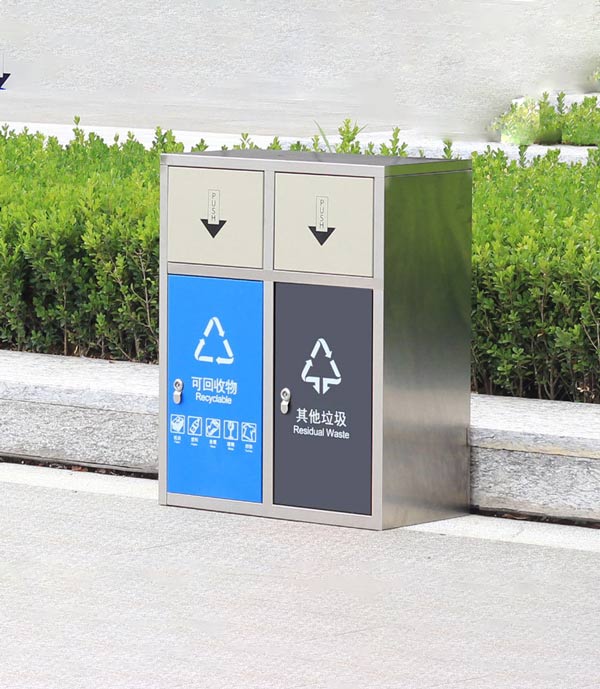 Mẫu thùng rác đôi 2 ngăn có thể sử dụng ở ngoài trời