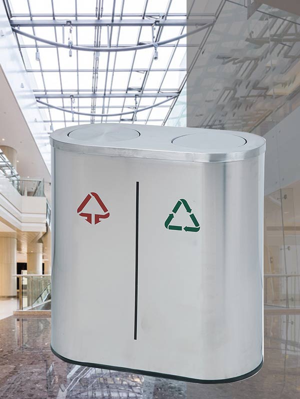 Mẫu thùng rác nắp lật loại 2 ngăn bằng inox