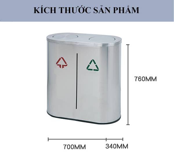 Kích thước thùng rác loại 2 ngăn