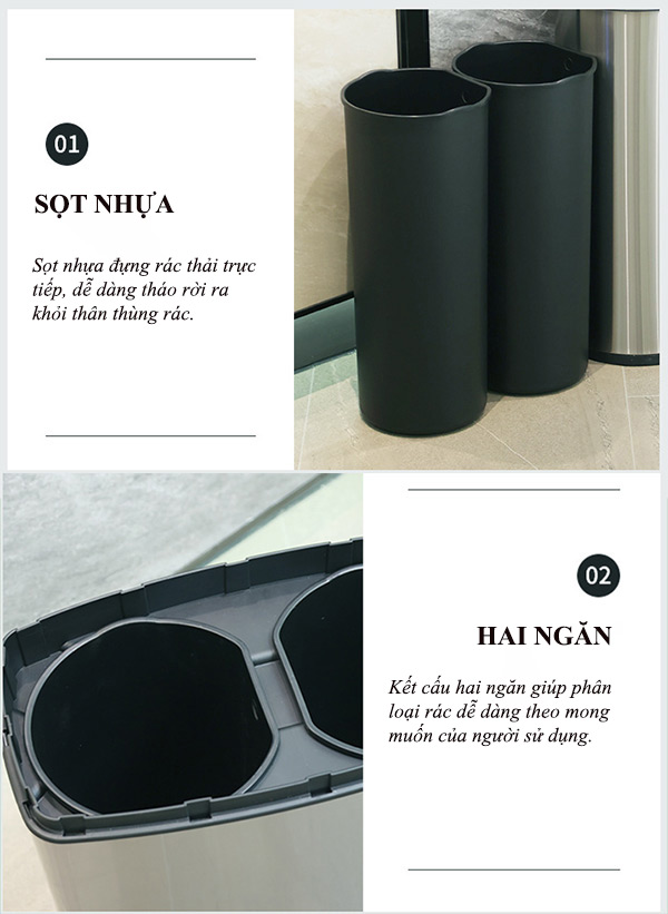 Đặc điểm thiết kế thùng rác inox loại 2 ngăn
