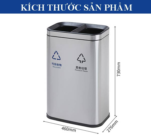 Chi tiết kích thước thùng rác 2 ngăn