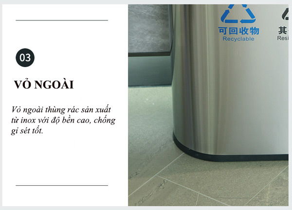 Đặc điểm thiết kế thùng rác inox loại 2 ngăn