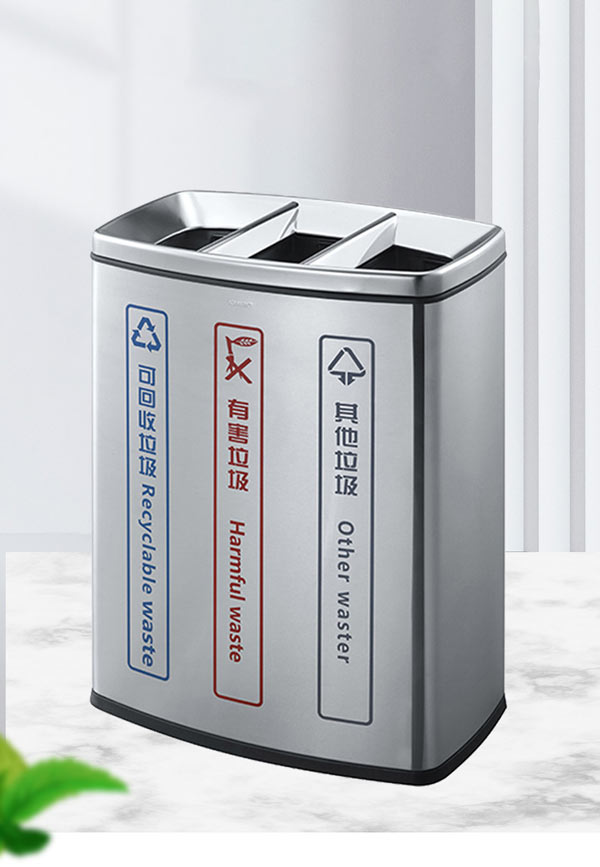 Mẫu thùng rác inox 3 ngăn phân loại rác thải
