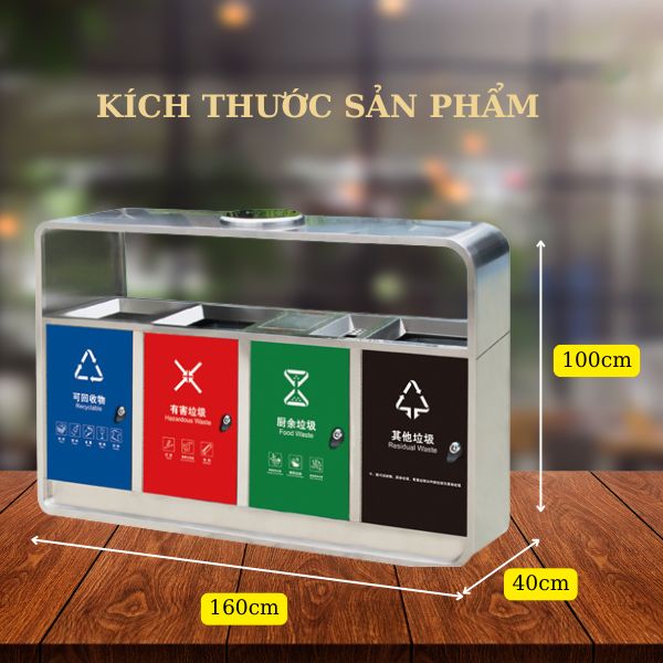 Chi tiết kích thước thùng rác 4 ngăn