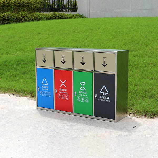 Thùng rác 4 ngăn thiết kế đẹp, bền bỉ khi ở ngoài trời
